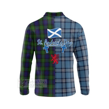 Tartan Vibes Clothing Gunn Tartan Long Sleeve Polo Shirt Happy St. Andrew's Day Half Tartan Style