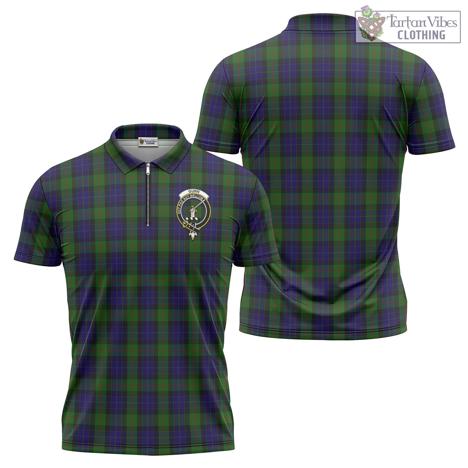 Tartan Vibes Clothing Gunn Tartan Zipper Polo Shirt with Family Crest