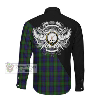 Gunn Tartan Long Sleeve Button Shirt with Family Crest and Military Logo Style Men's Shirt - Tartanvibesclothing Shop