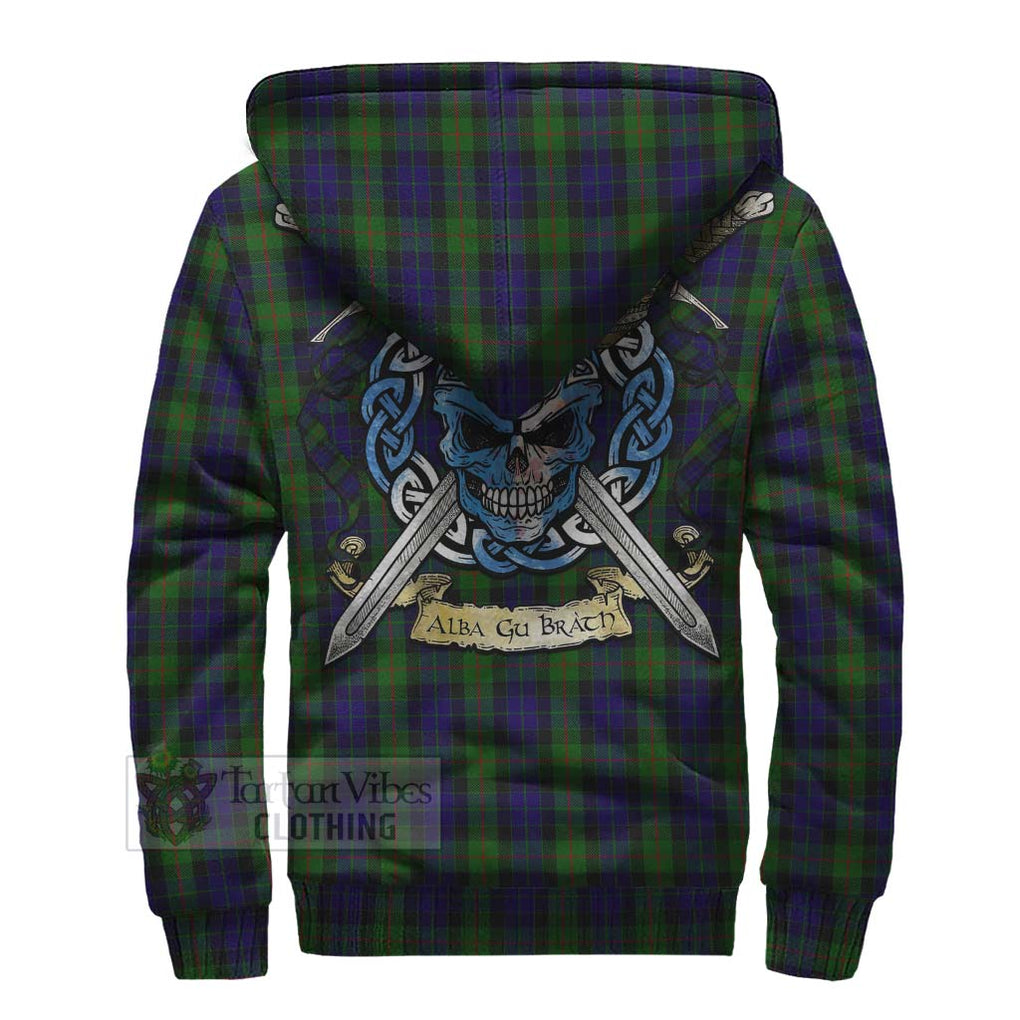 Tartan Vibes Clothing Gunn Tartan Sherpa Hoodie with Family Crest Celtic Skull Style