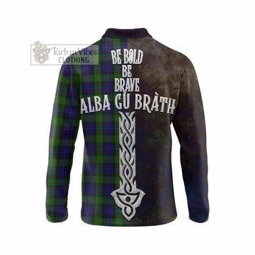 Gunn Tartan Family Crest Long Sleeve Polo Shirt Alba Gu Brath Be Brave Lion Ancient Style