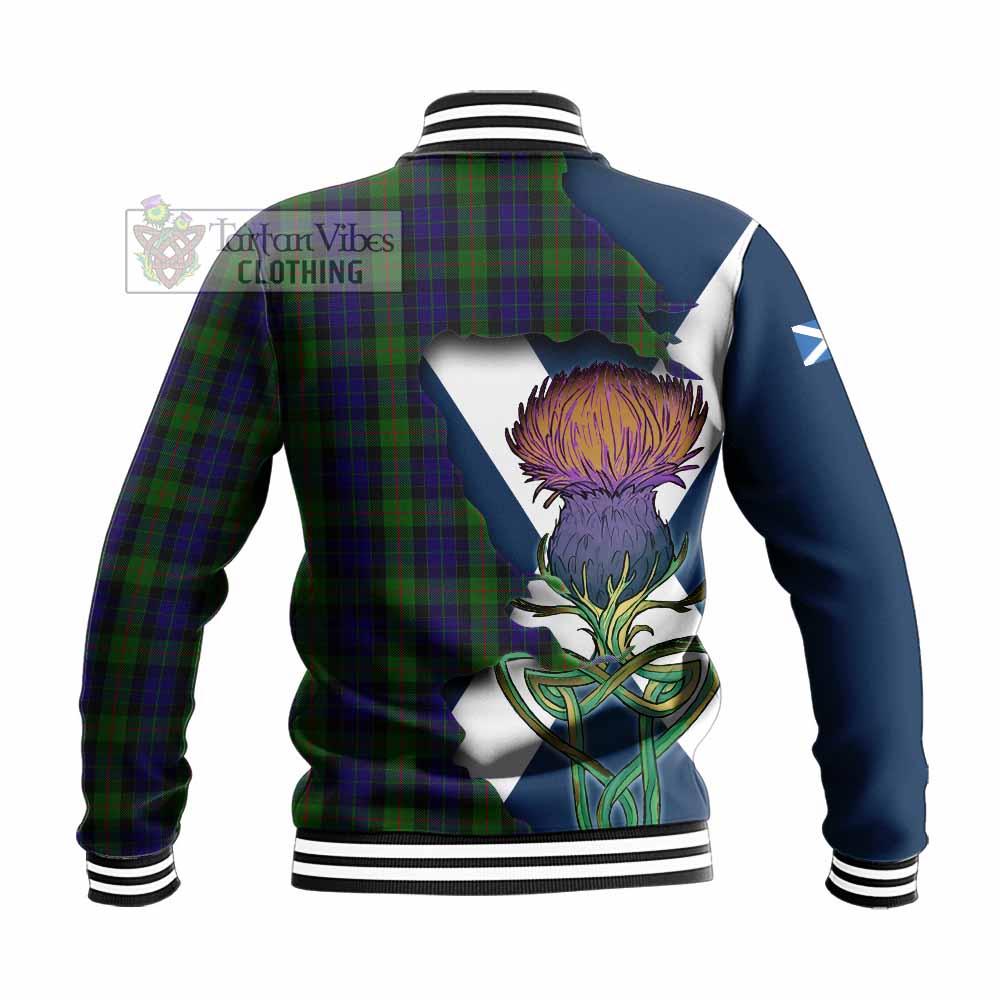Tartan Vibes Clothing Gunn Tartan Family Crest Baseball Jacket Scottish Thistle Celtic Inspired