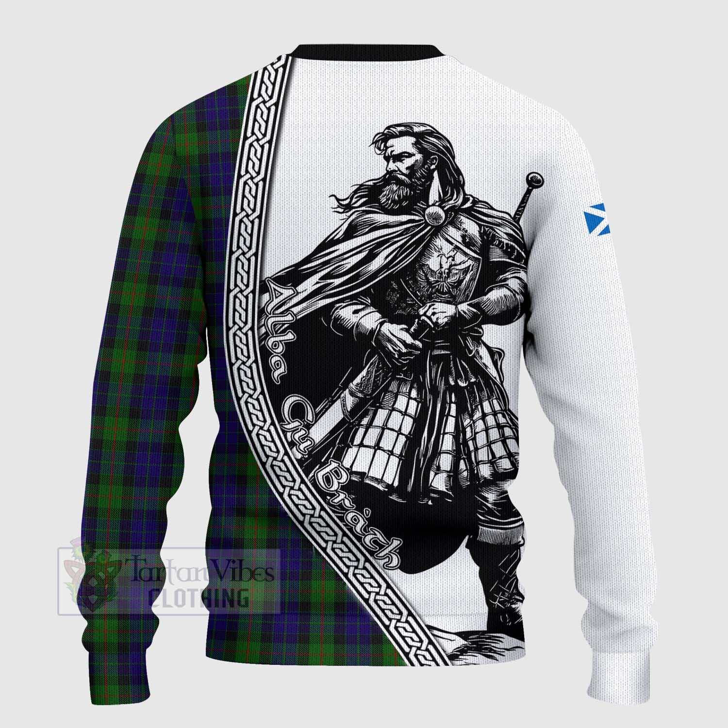 Tartan Vibes Clothing Gunn Tartan Clan Crest Knitted Sweater with Highlander Warrior Celtic Style