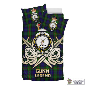 Gunn Tartan Bedding Set with Clan Crest and the Golden Sword of Courageous Legacy