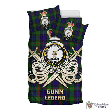 Tartan Vibes Clothing Gunn Tartan Bedding Set with Clan Crest and the Golden Sword of Courageous Legacy