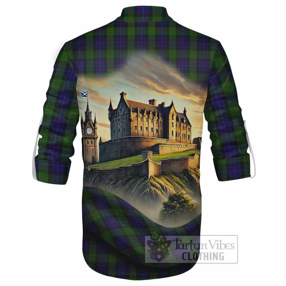 Tartan Vibes Clothing Gunn Tartan Family Crest Ghillie Kilt Shirt with Scottish Ancient Castle Style