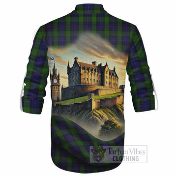 Gunn Tartan Family Crest Ghillie Kilt Shirt with Scottish Ancient Castle Style