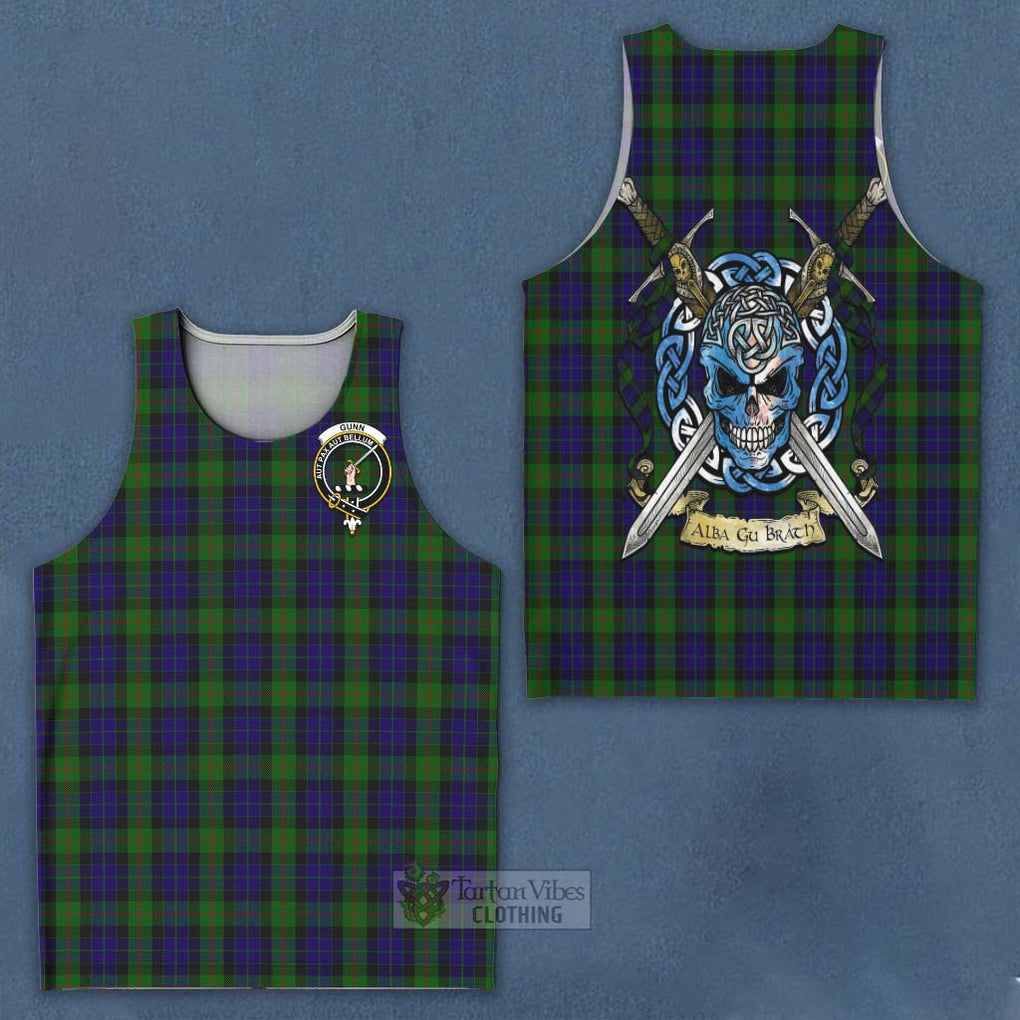 Tartan Vibes Clothing Gunn Tartan Men's Tank Top with Family Crest Celtic Skull Style