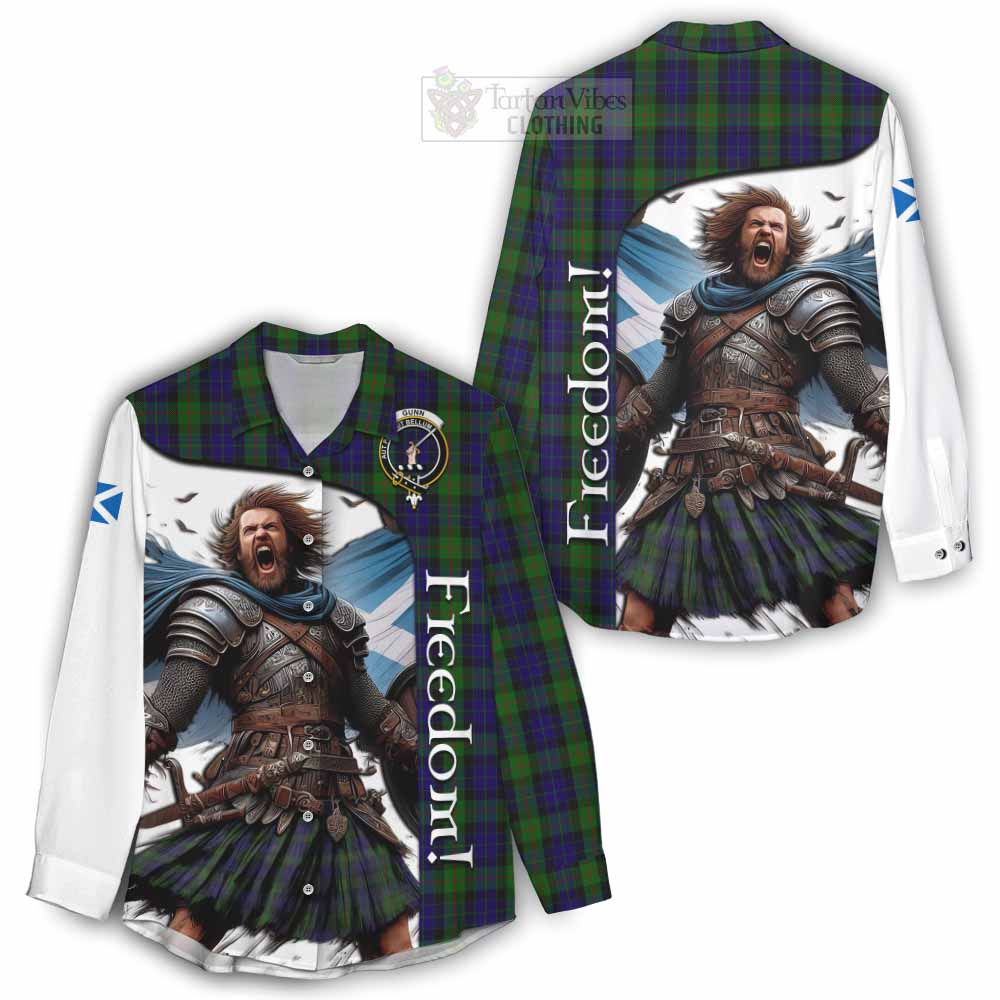 Tartan Vibes Clothing Gunn Crest Tartan Women's Casual Shirt Inspired by the Freedom of Scottish Warrior