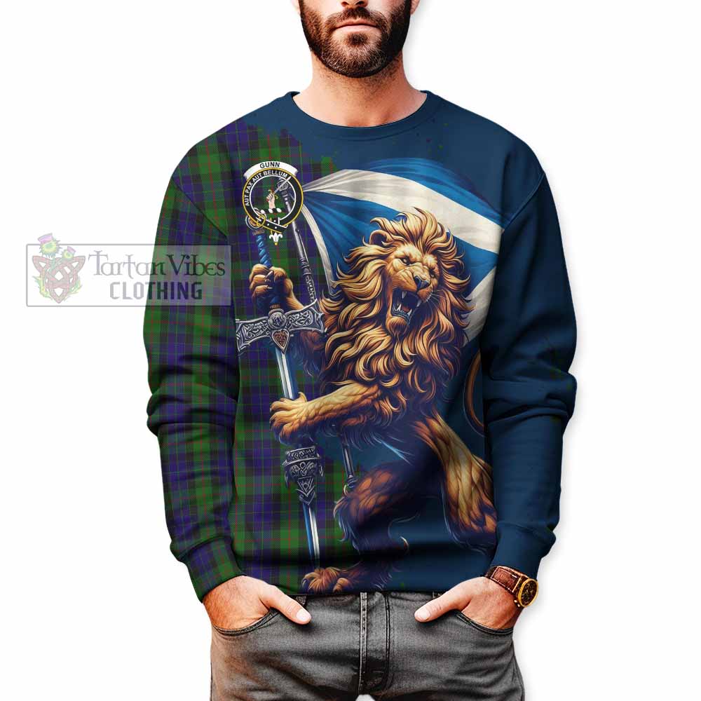 Tartan Vibes Clothing Gunn Tartan Family Crest Sweatshirt with Scottish Majestic Lion