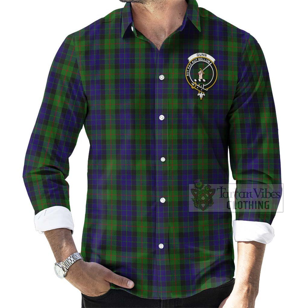 Tartan Vibes Clothing Gunn Tartan Long Sleeve Button Shirt with Family Crest and Bearded Skull Holding Bottles of Whiskey