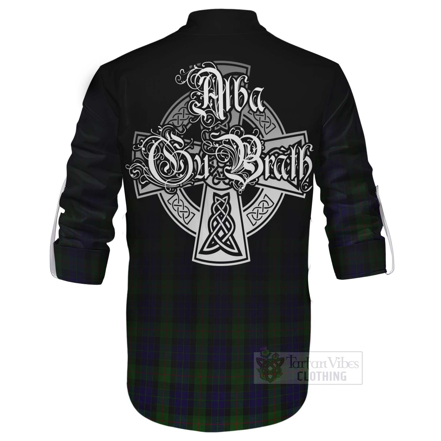 Tartan Vibes Clothing Gunn Tartan Ghillie Kilt Shirt Featuring Alba Gu Brath Family Crest Celtic Inspired