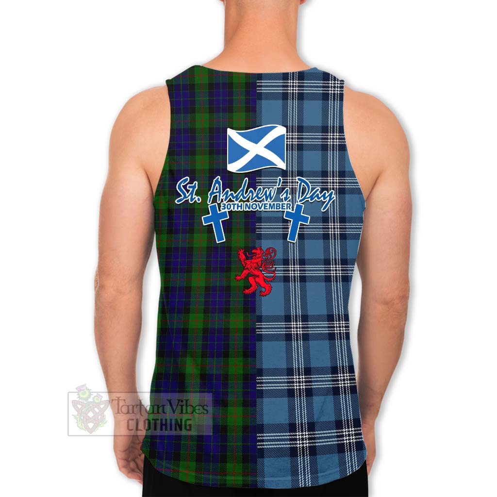 Tartan Vibes Clothing Gunn Tartan Men's Tank Top Happy St. Andrew's Day Half Tartan Style