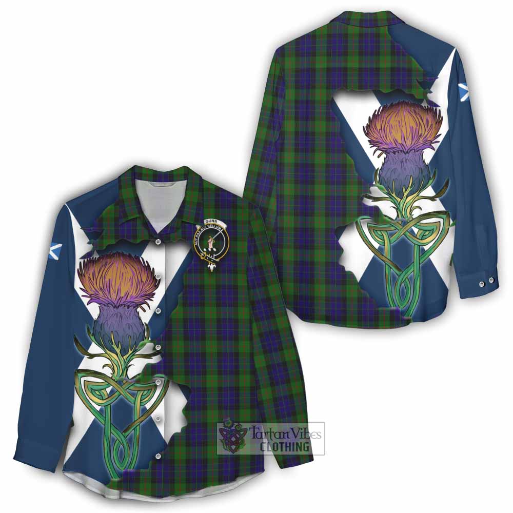 Tartan Vibes Clothing Gunn Tartan Family Crest Women's Casual Shirt Scottish Thistle Celtic Inspired