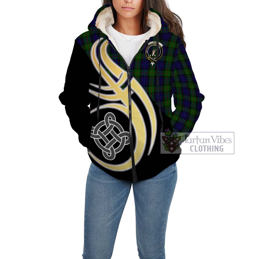Gunn Tartan Sherpa Hoodie with Family Crest and Celtic Symbol Style Unisex - Tartan Vibes Clothing