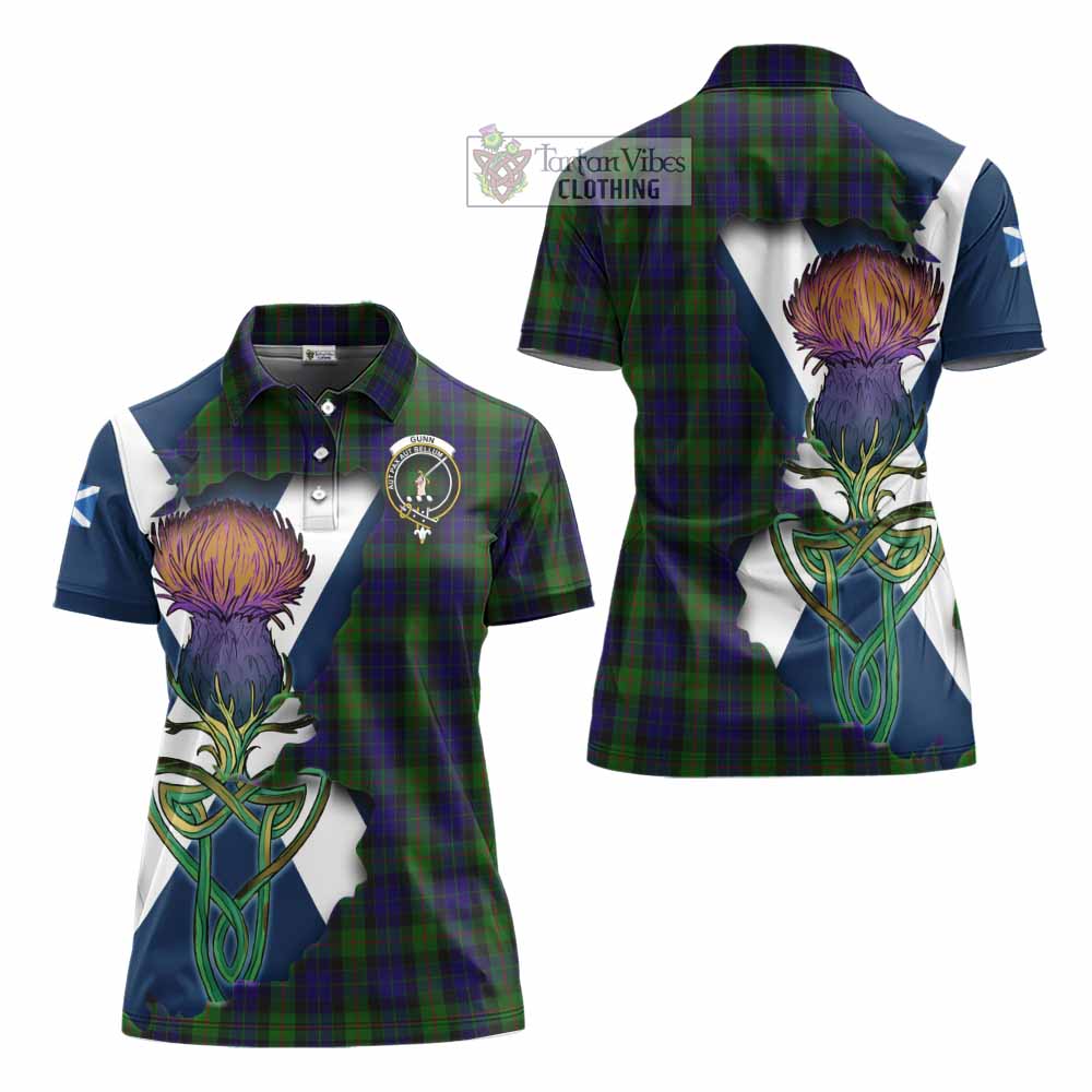 Tartan Vibes Clothing Gunn Tartan Family Crest Women's Polo Shirt Scottish Thistle Celtic Inspired