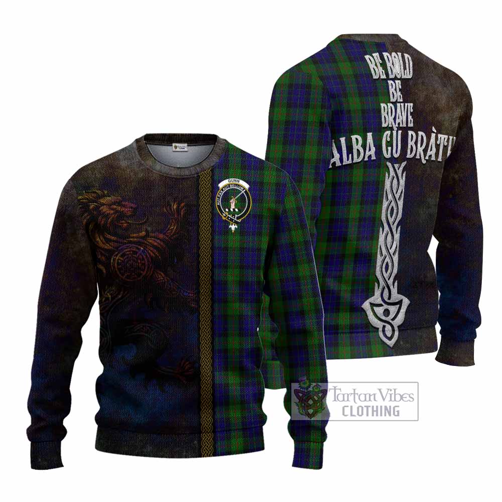 Tartan Vibes Clothing Gunn Tartan Family Crest Knitted Sweater Alba Gu Brath Be Brave Lion Ancient Style
