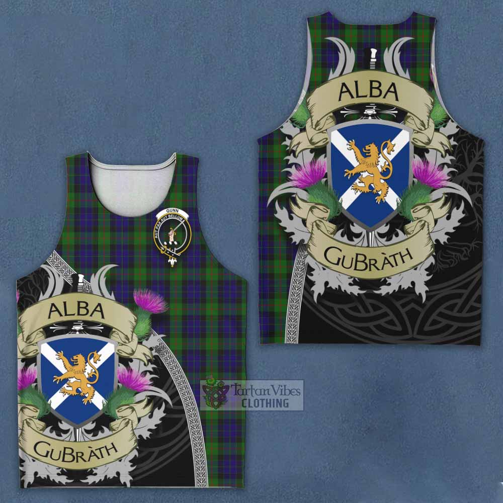Tartan Vibes Clothing Gunn Tartan Family Crest Men's Tank Top Lion Rampant Royal Thistle Shield Celtic Inspired