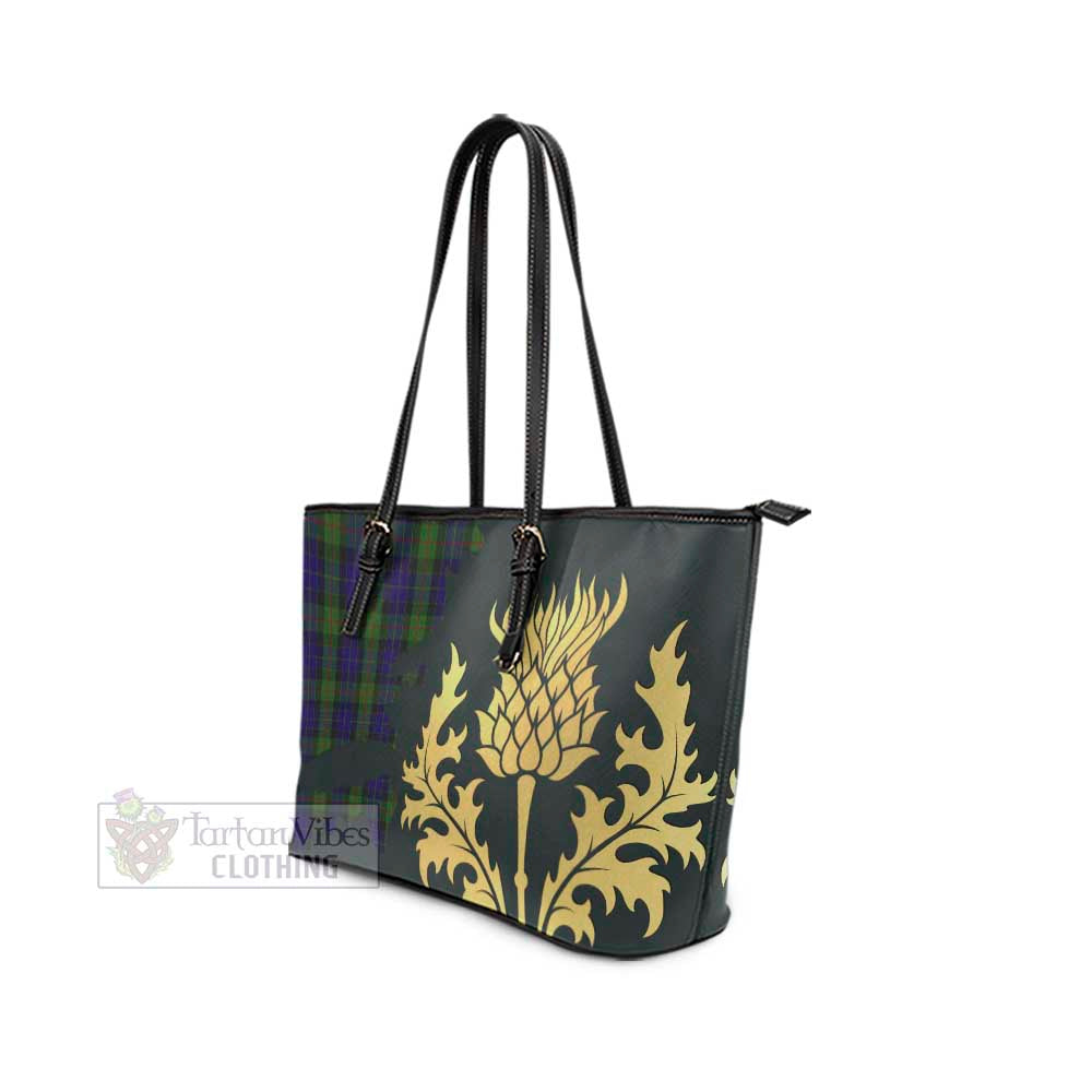 Tartan Vibes Clothing Gunn Tartan Leather Tote Bag Gold Thistle Style