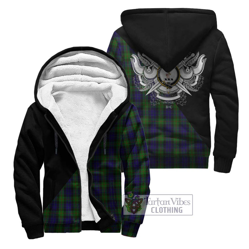 Gunn Tartan Sherpa Hoodie with Family Crest and Military Logo Style Unisex - Tartanvibesclothing Shop