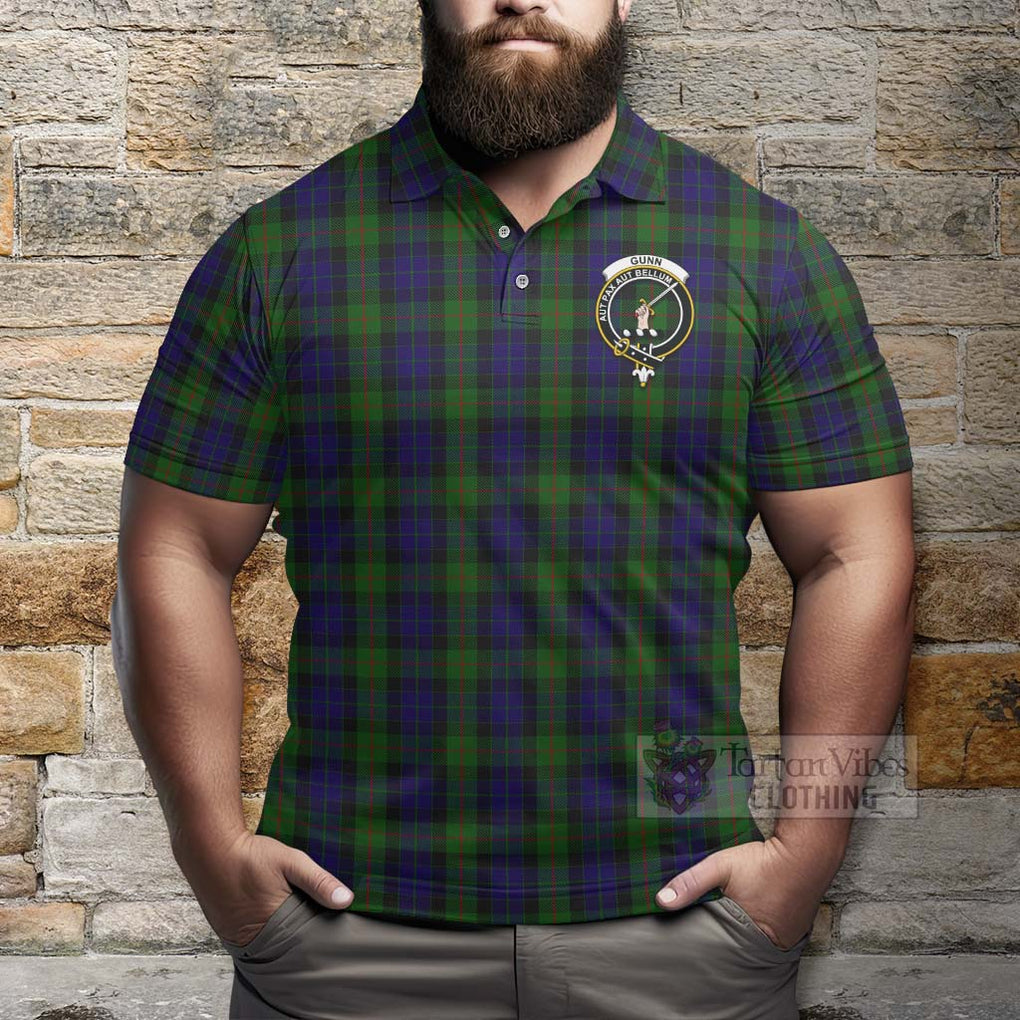 Tartan Vibes Clothing Gunn Tartan Polo Shirt with Family Crest and Bearded Skull Holding Bottles of Whiskey