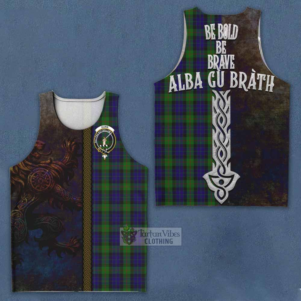 Tartan Vibes Clothing Gunn Tartan Family Crest Men's Tank Top Alba Gu Brath Be Brave Lion Ancient Style