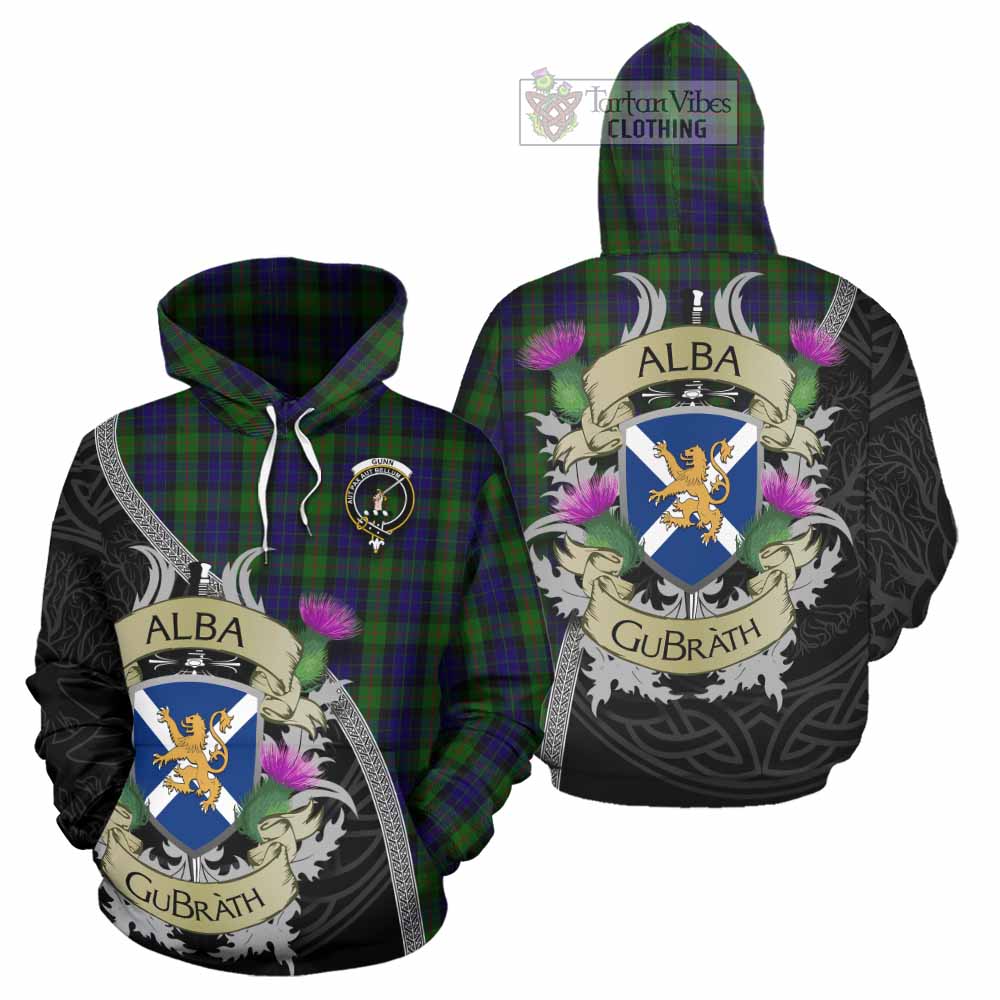 Tartan Vibes Clothing Gunn Tartan Family Crest Hoodie Lion Rampant Royal Thistle Shield Celtic Inspired