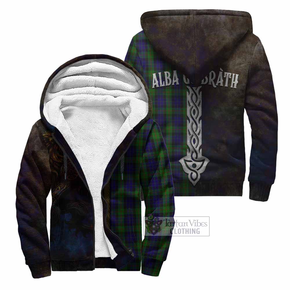 Tartan Vibes Clothing Gunn Tartan Family Crest Sherpa Hoodie Alba Gu Brath Be Brave Lion Ancient Style