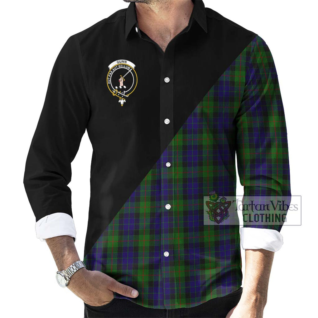 Gunn Tartan Long Sleeve Button Shirt with Family Crest and Military Logo Style - Tartanvibesclothing Shop