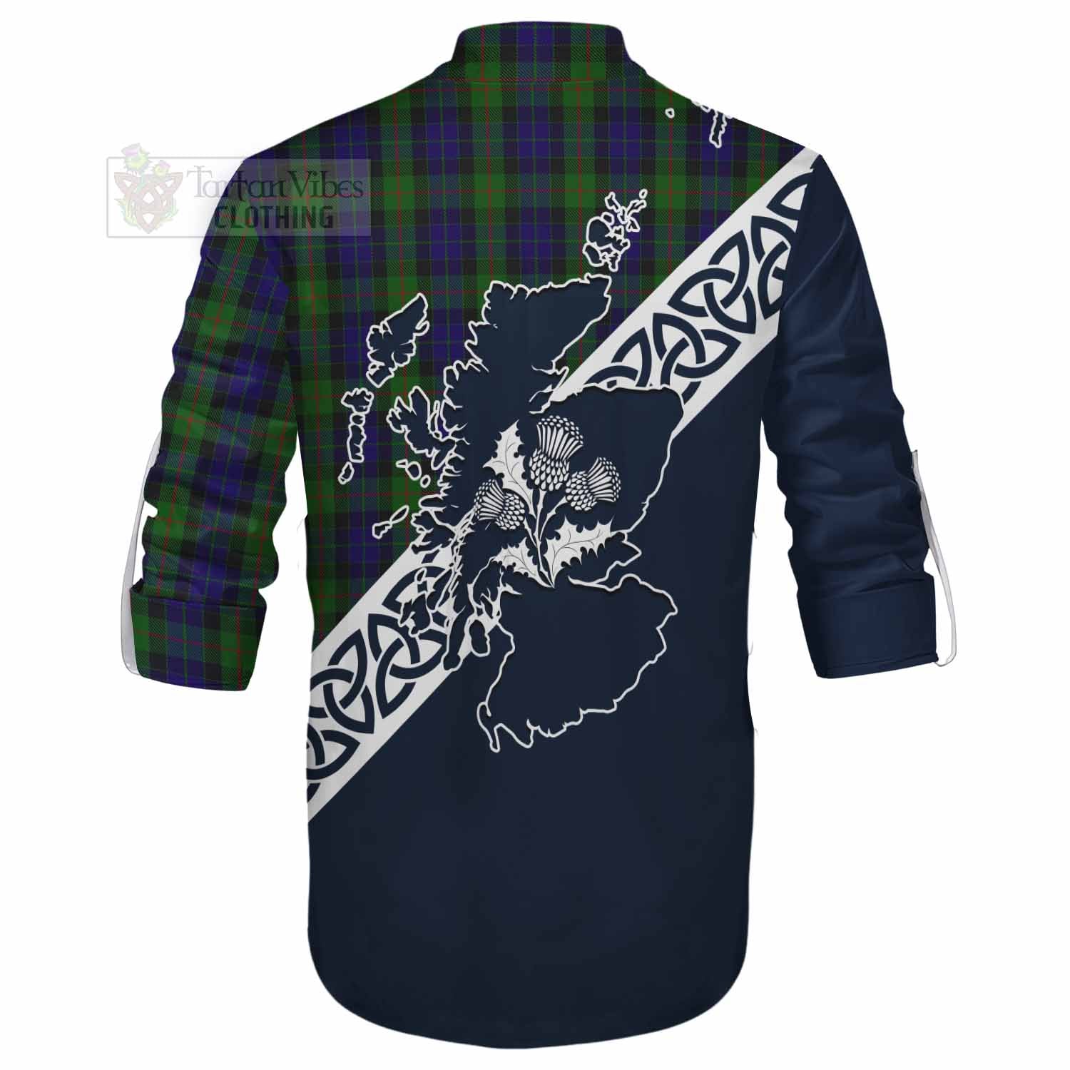 Tartan Vibes Clothing Gunn Tartan Ghillie Kilt Shirt Featuring Thistle and Scotland Map