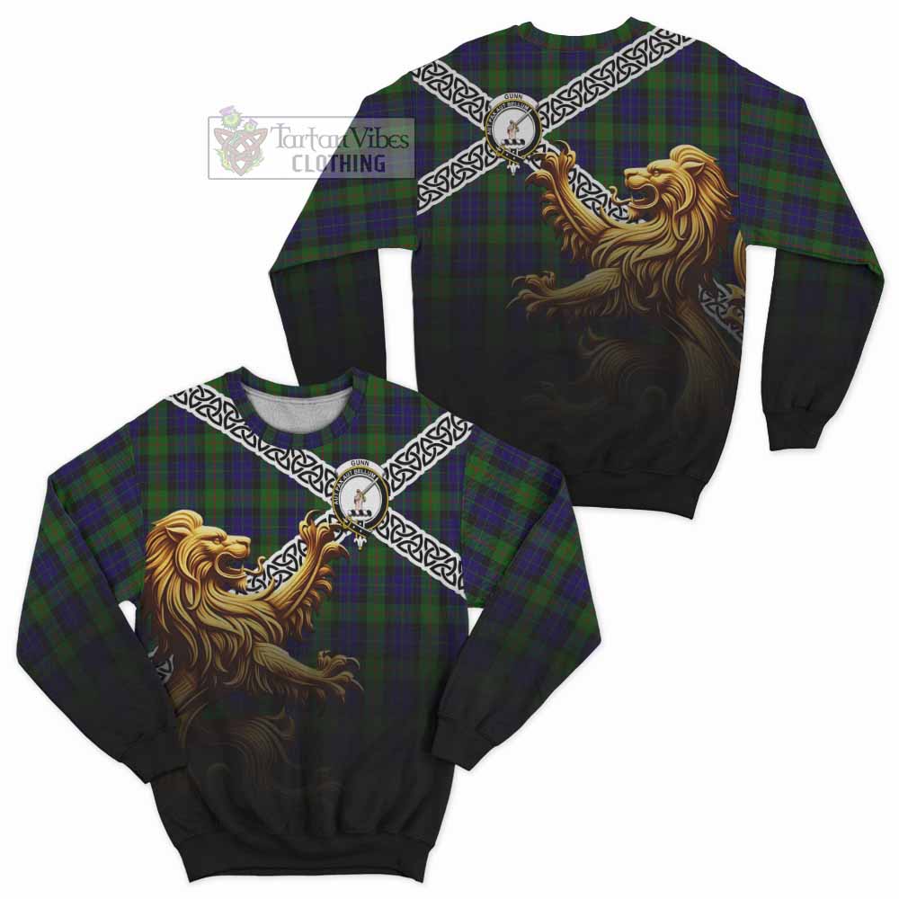 Tartan Vibes Clothing Gunn Crest Tartan Sweatshirt with Golden Lion Emblem Celtic Style
