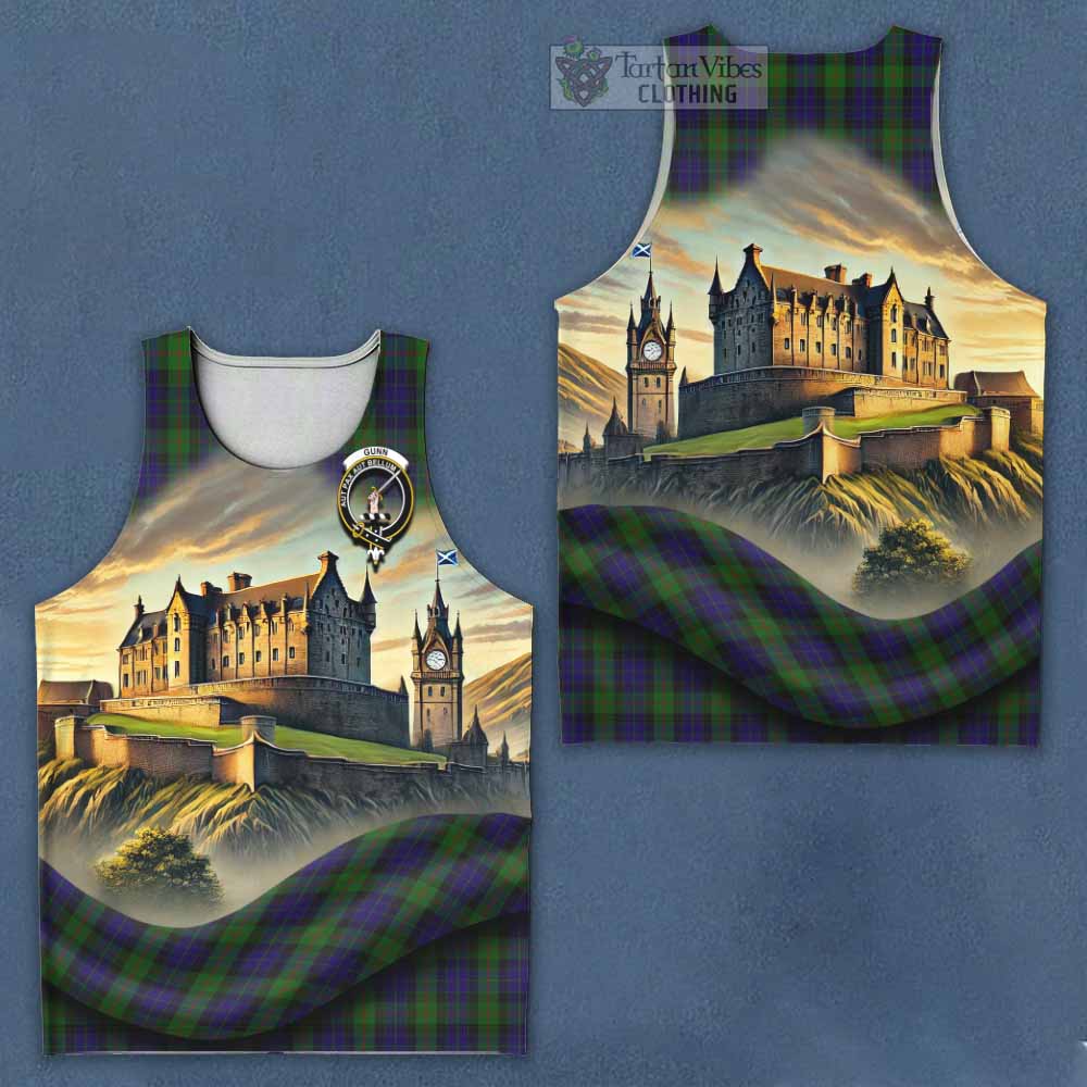Tartan Vibes Clothing Gunn Tartan Family Crest Men's Tank Top with Scottish Ancient Castle Style