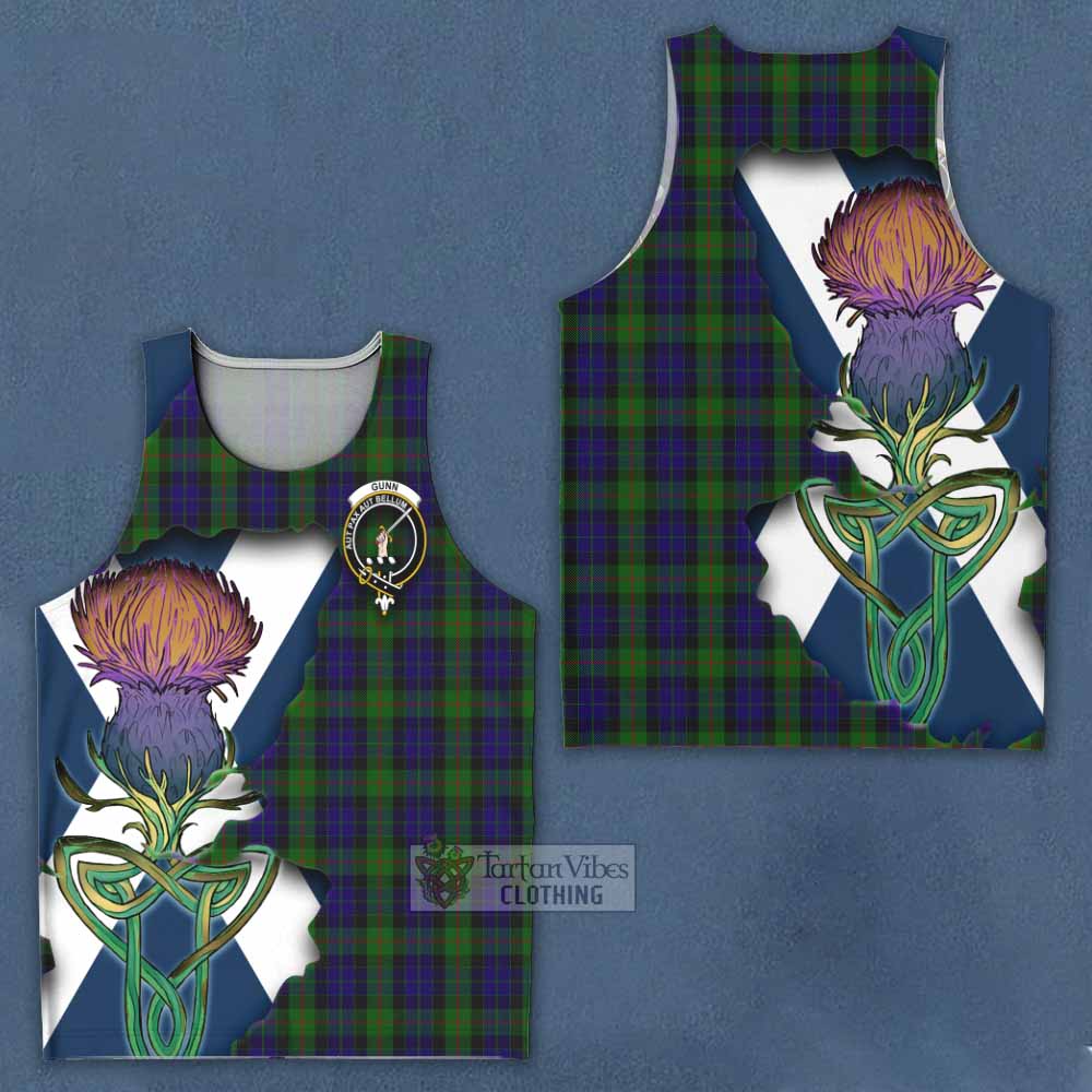 Tartan Vibes Clothing Gunn Tartan Family Crest Men's Tank Top Scottish Thistle Celtic Inspired