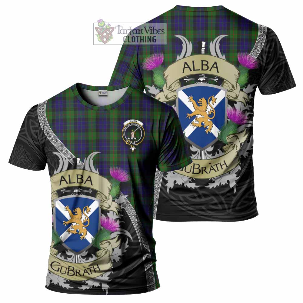Tartan Vibes Clothing Gunn Tartan Family Crest T-Shirt Lion Rampant Royal Thistle Shield Celtic Inspired