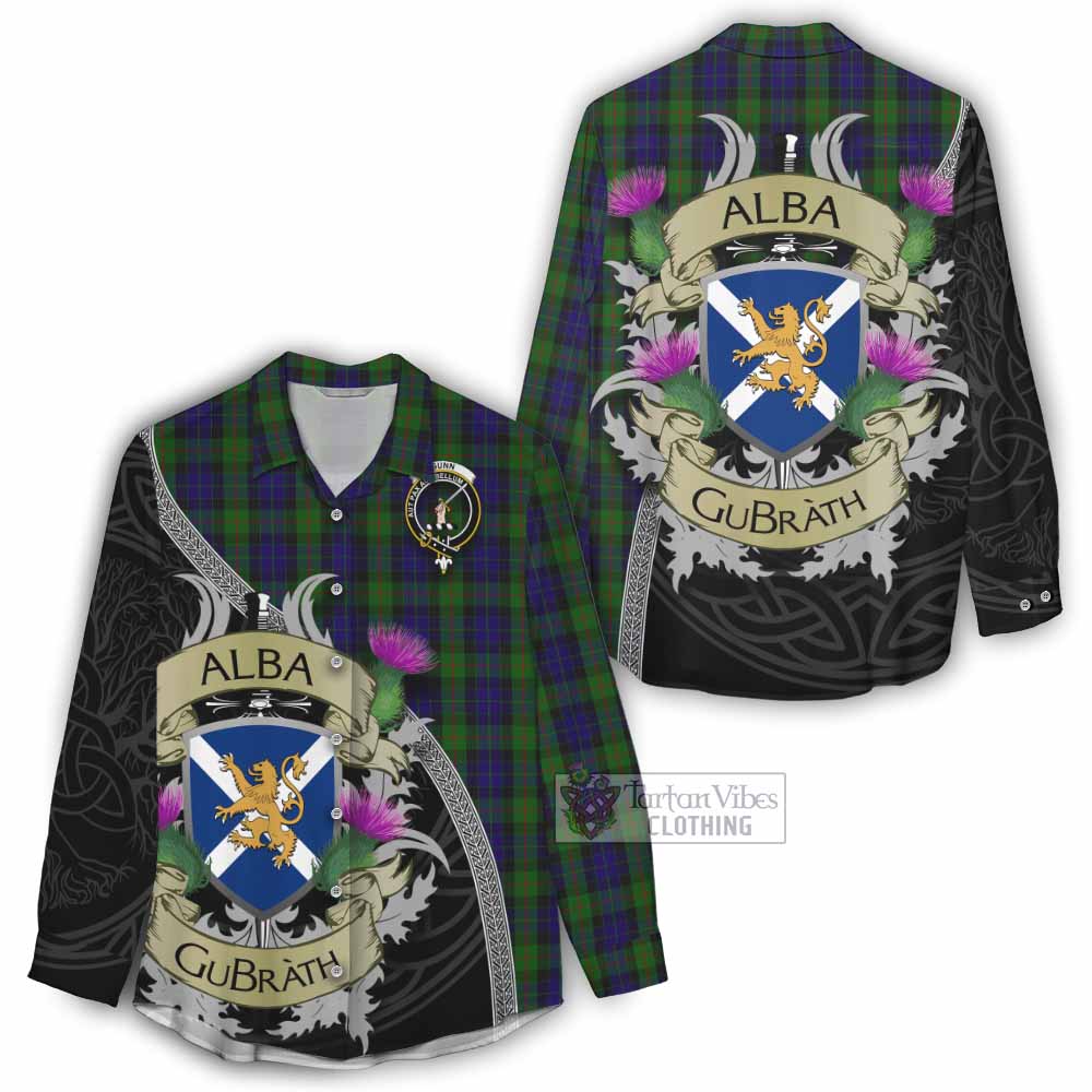 Tartan Vibes Clothing Gunn Tartan Family Crest Women's Casual Shirt Lion Rampant Royal Thistle Shield Celtic Inspired