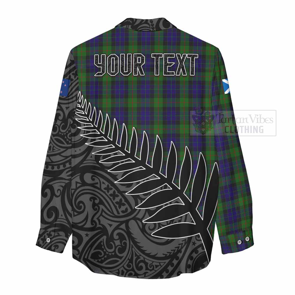 Tartan Vibes Clothing Gunn Crest Tartan Women's Casual Shirt with New Zealand Silver Fern Half Style