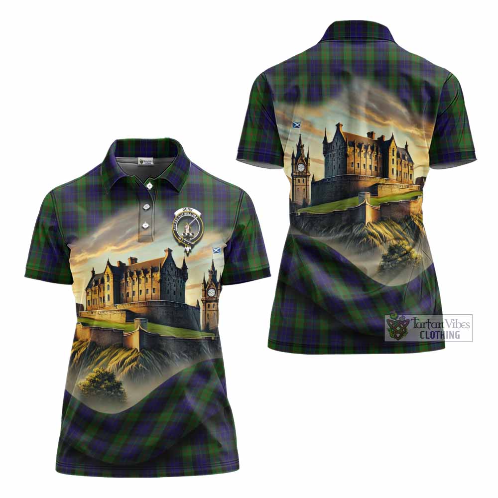 Tartan Vibes Clothing Gunn Tartan Family Crest Women's Polo Shirt with Scottish Ancient Castle Stype