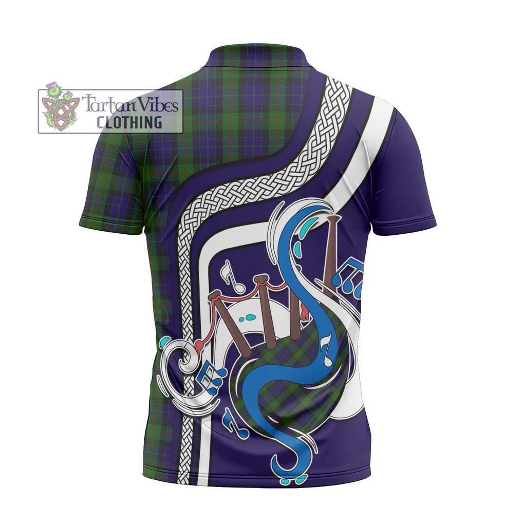 Gunn Tartan Zipper Polo Shirt with Epic Bagpipe Style - Tartanvibesclothing Shop