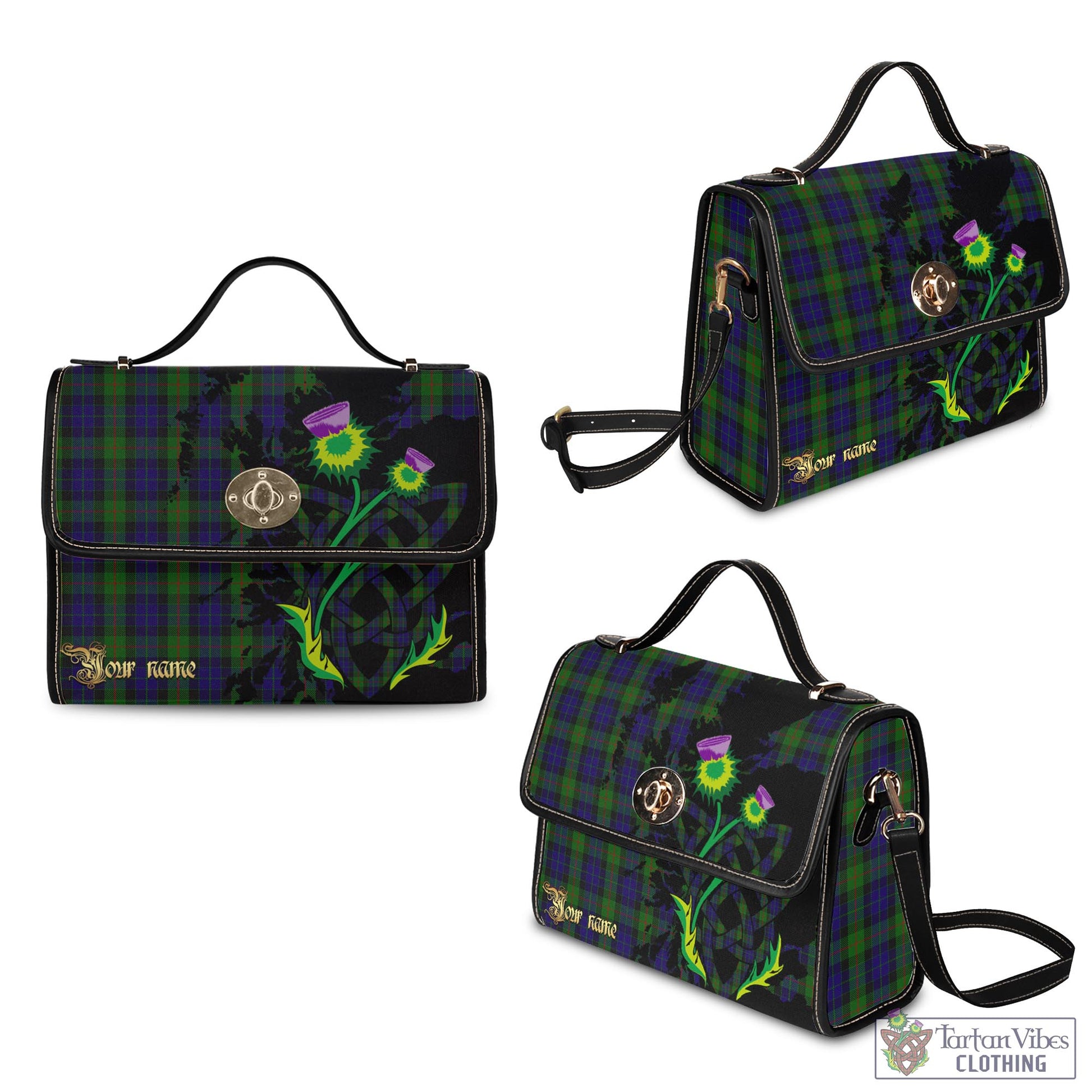 Tartan Vibes Clothing Gunn Tartan Waterproof Canvas Bag with Scotland Map and Thistle Celtic Accents