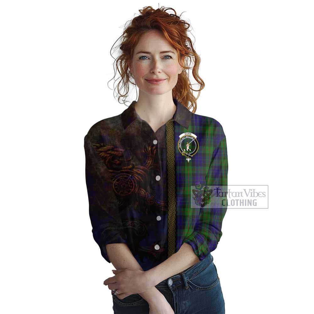 Tartan Vibes Clothing Gunn Tartan Family Crest Women's Casual Shirt Alba Gu Brath Be Brave Lion Ancient Style