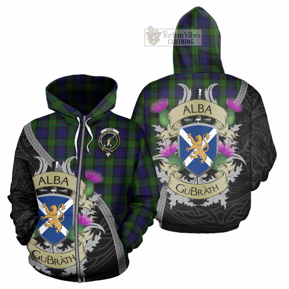 Tartan Vibes Clothing Gunn Tartan Family Crest Hoodie Lion Rampant Royal Thistle Shield Celtic Inspired