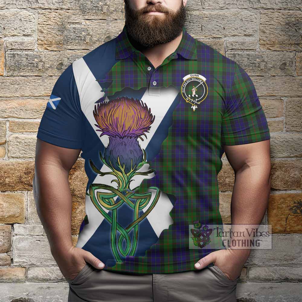 Tartan Vibes Clothing Gunn Tartan Family Crest Polo Shirt Scottish Thistle Celtic Inspired