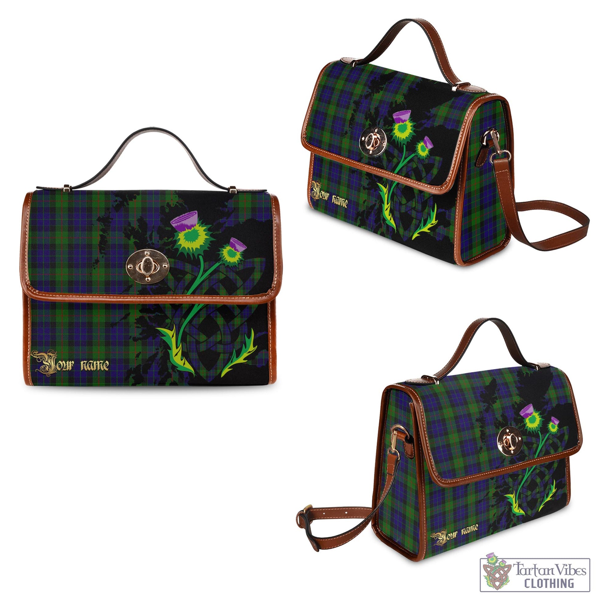 Tartan Vibes Clothing Gunn Tartan Waterproof Canvas Bag with Scotland Map and Thistle Celtic Accents