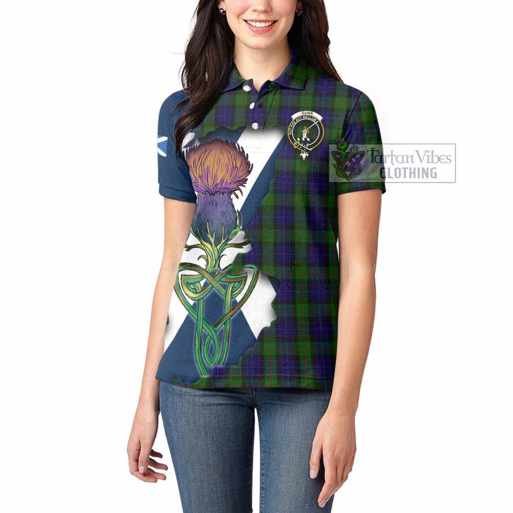 Tartan Vibes Clothing Gunn Tartan Family Crest Women's Polo Shirt Scottish Thistle Celtic Inspired