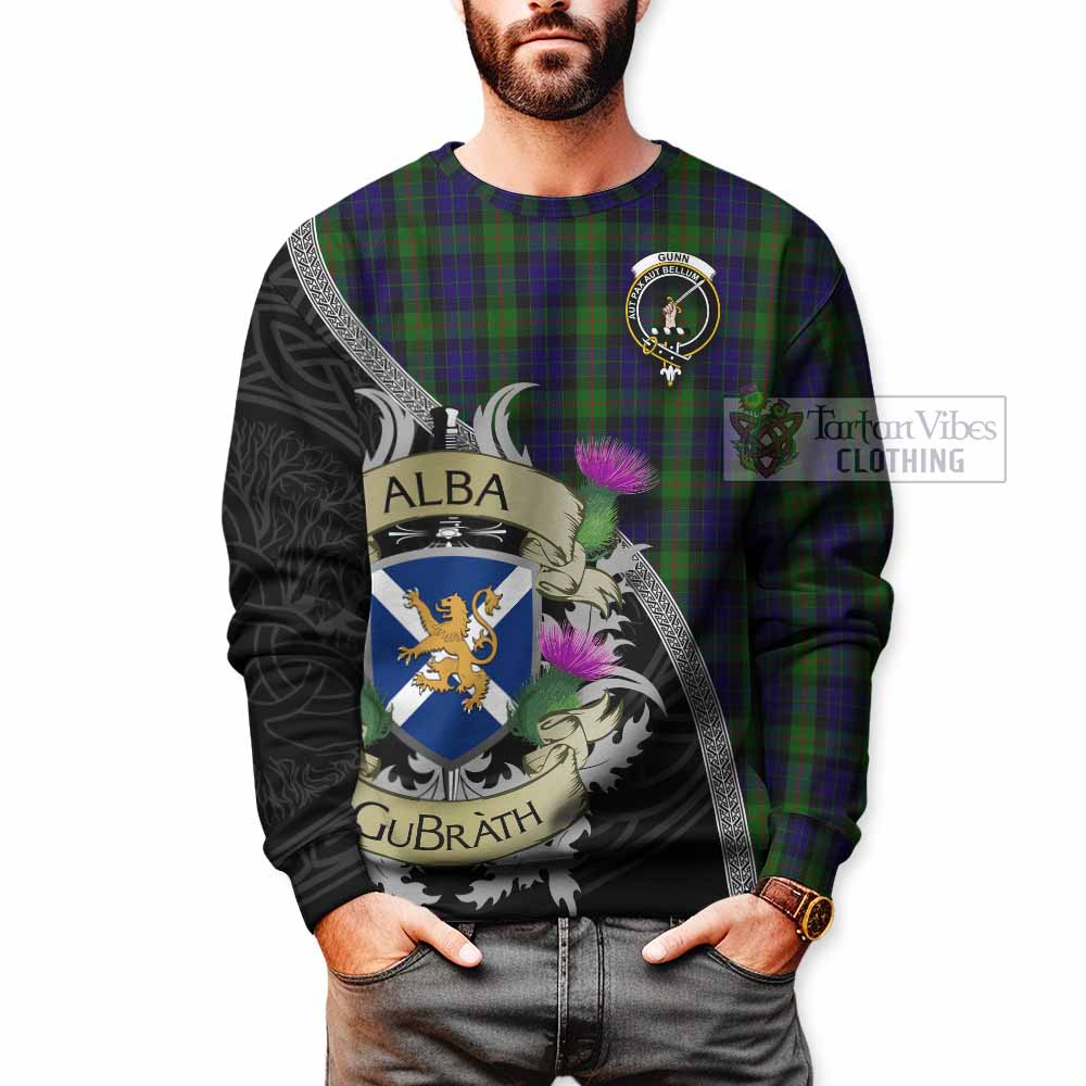 Tartan Vibes Clothing Gunn Tartan Family Crest Sweatshirt Lion Rampant Royal Thistle Shield Celtic Inspired