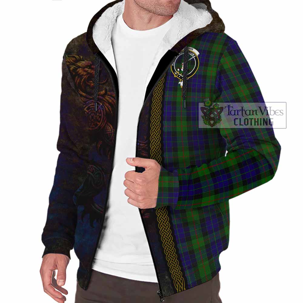 Tartan Vibes Clothing Gunn Tartan Family Crest Sherpa Hoodie Alba Gu Brath Be Brave Lion Ancient Style