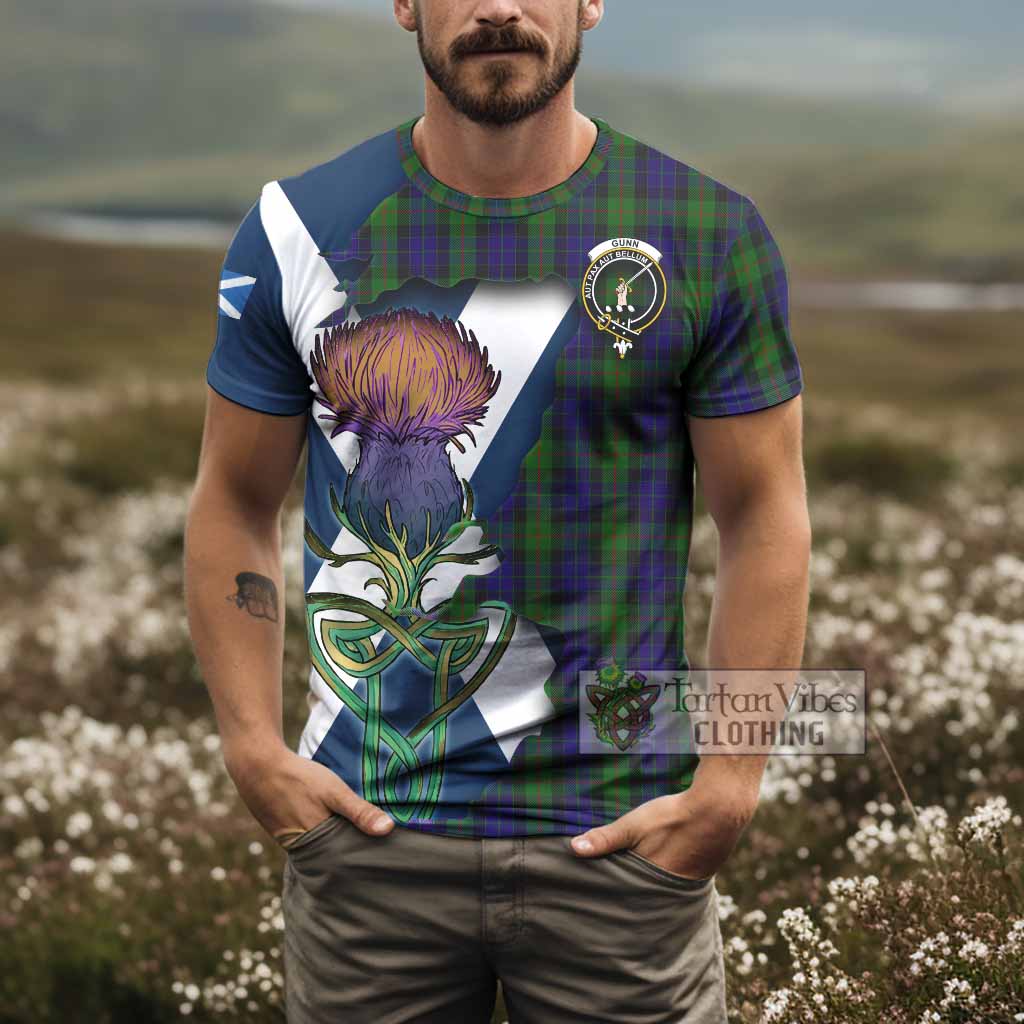 Tartan Vibes Clothing Gunn Tartan Family Crest T-Shirt Scottish Thistle Celtic Inspired