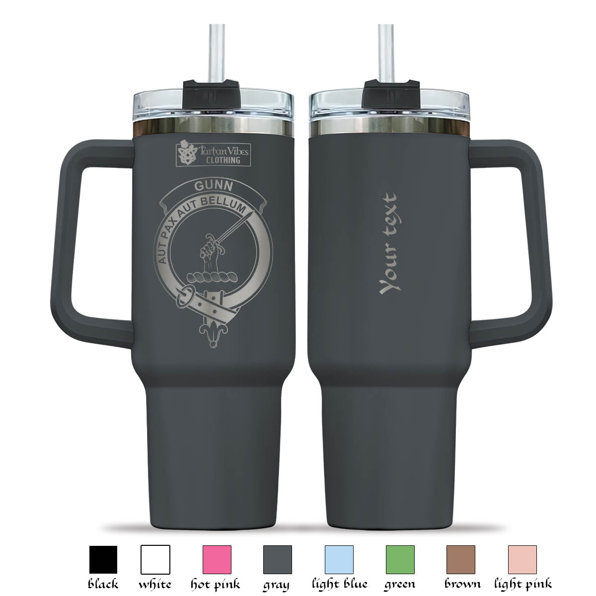 Tartan Vibes Clothing Gunn Engraved Family Crest Tumbler with Handle