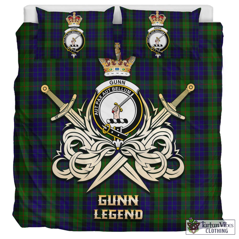 Tartan Vibes Clothing Gunn Tartan Bedding Set with Clan Crest and the Golden Sword of Courageous Legacy