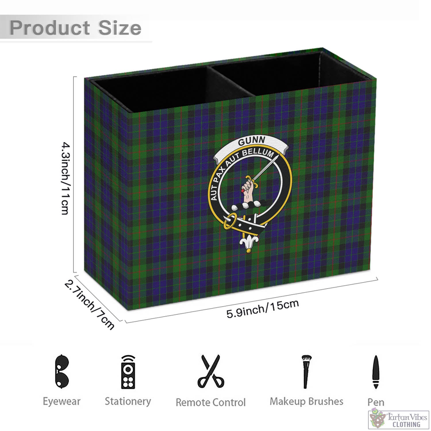 Tartan Vibes Clothing Gunn Tartan Pen Holder with Family Crest